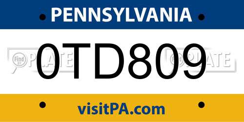 0TD809 Pennsylvania License Plate