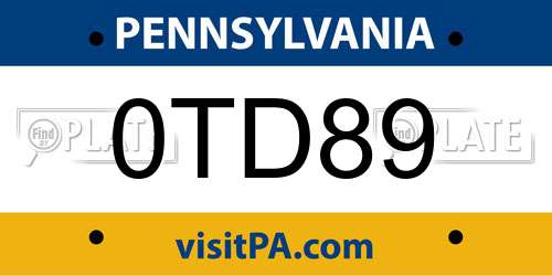 0TD89 Pennsylvania License Plate