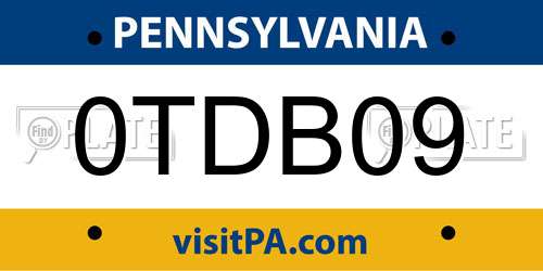 0TDB09 Pennsylvania License Plate