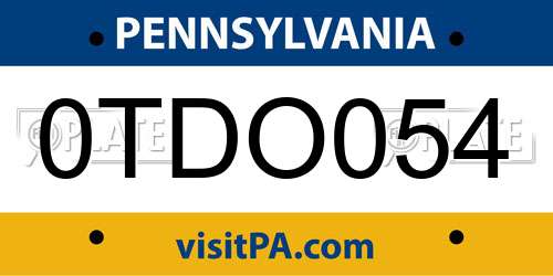 0TDO054 Pennsylvania License Plate