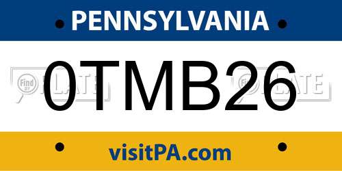 0TMB26 Pennsylvania License Plate