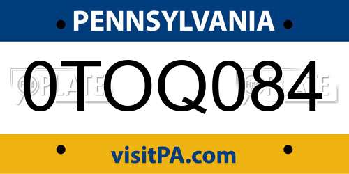 0TOQ084 Pennsylvania License Plate