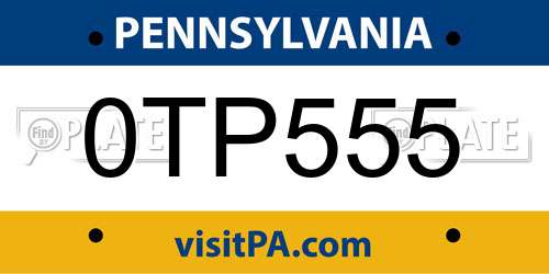 0TP555 Pennsylvania License Plate