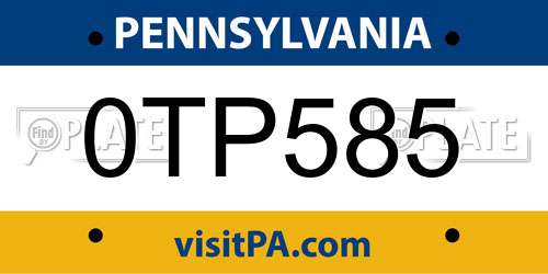 0TP585 Pennsylvania License Plate