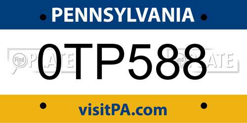 0TP588 Pennsylvania License Plate