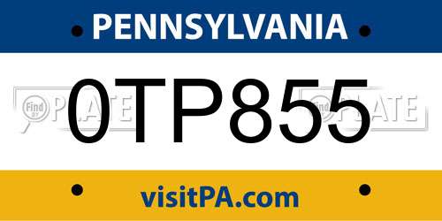 0TP855 Pennsylvania License Plate