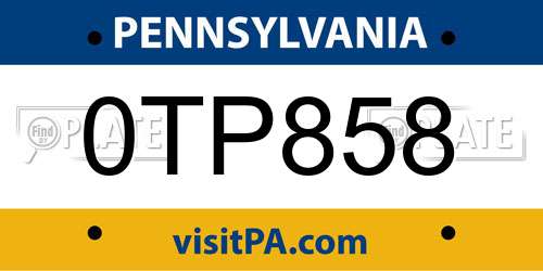0TP858 Pennsylvania License Plate