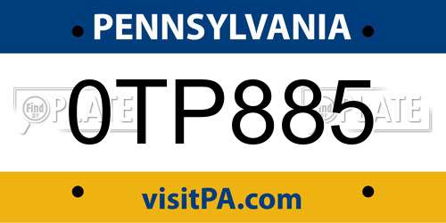 0TP885 Pennsylvania License Plate