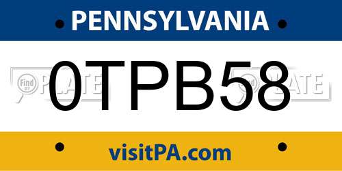 0TPB58 Pennsylvania License Plate