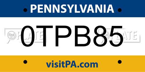 0TPB85 Pennsylvania License Plate