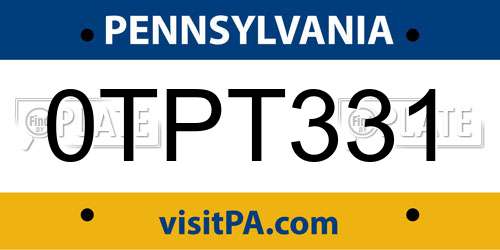 0TPT331 Pennsylvania License Plate