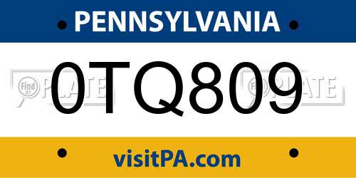 0TQ809 Pennsylvania License Plate