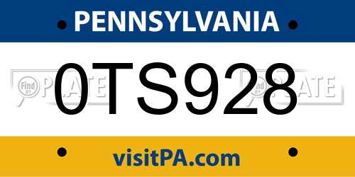 0TS928 Pennsylvania License Plate