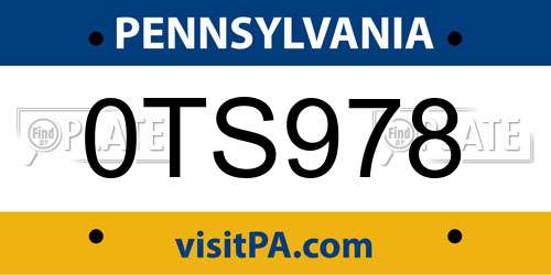 0TS978 Pennsylvania License Plate