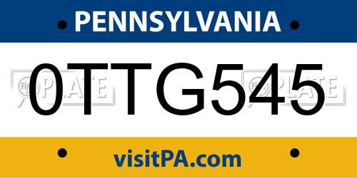 0TTG545 Pennsylvania License Plate