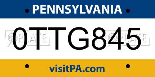 0TTG845 Pennsylvania License Plate
