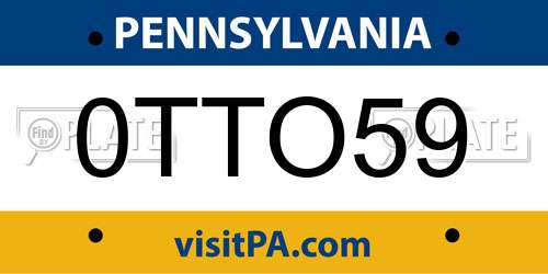 0TTO59 Pennsylvania License Plate