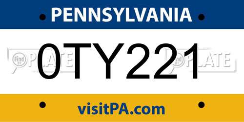 0TY221 Pennsylvania License Plate