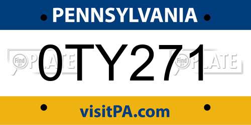 0TY271 Pennsylvania License Plate