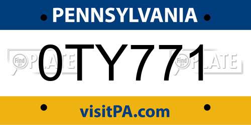 0TY771 Pennsylvania License Plate