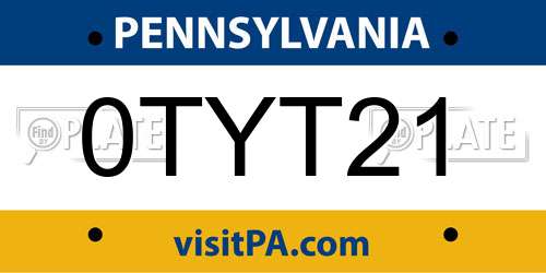 0TYT21 Pennsylvania License Plate