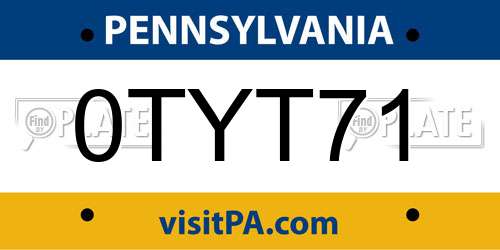 0TYT71 Pennsylvania License Plate