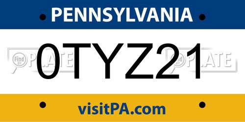 0TYZ21 Pennsylvania License Plate