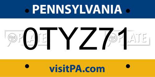 0TYZ71 Pennsylvania License Plate