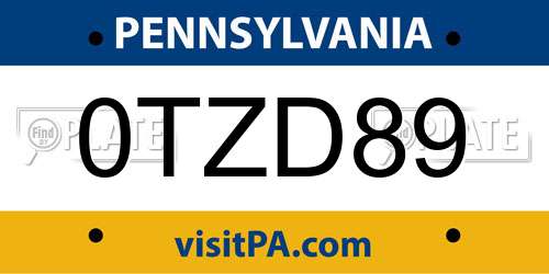 0TZD89 Pennsylvania License Plate