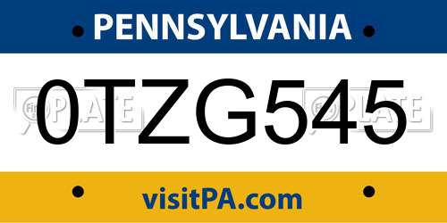 0TZG545 Pennsylvania License Plate