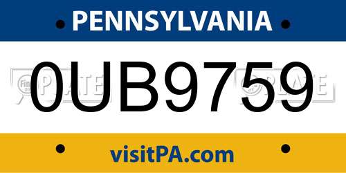 0UB9759 Pennsylvania License Plate