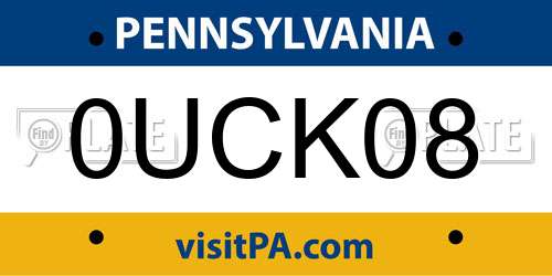0UCK08 Pennsylvania License Plate