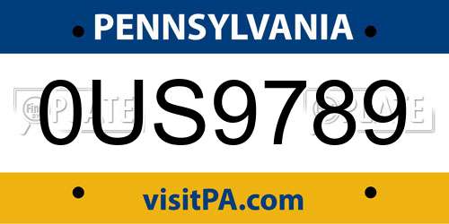 0US9789 Pennsylvania License Plate