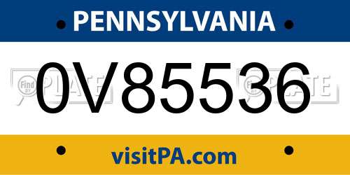 0V85536 Pennsylvania License Plate
