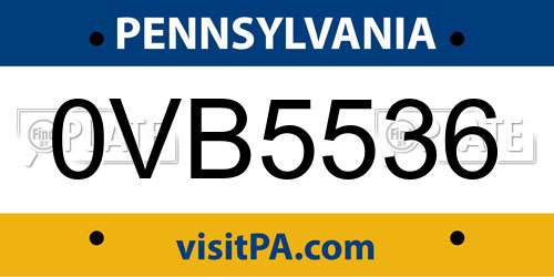 0VB5536 Pennsylvania License Plate