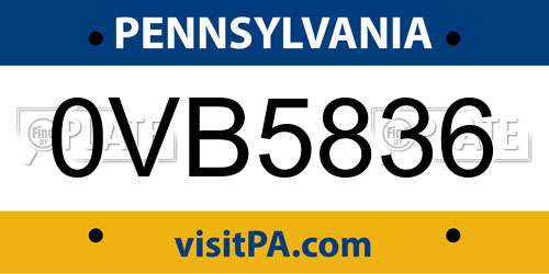 0VB5836 Pennsylvania License Plate