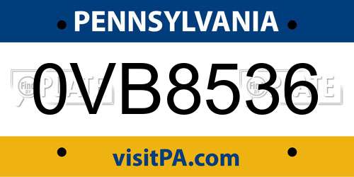 0VB8536 Pennsylvania License Plate