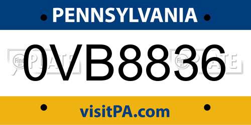 0VB8836 Pennsylvania License Plate
