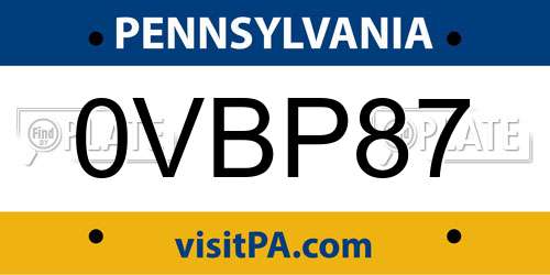 0VBP87 Pennsylvania License Plate