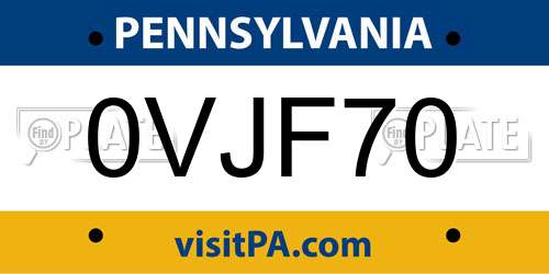 0VJF70 Pennsylvania License Plate