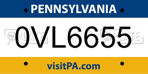 0VL6655 Pennsylvania License Plate
