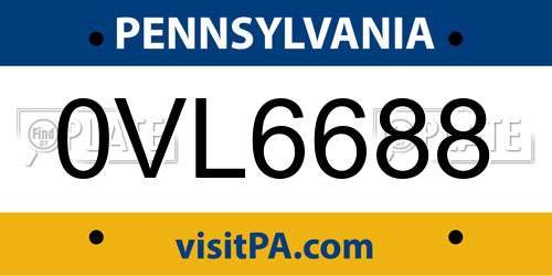 0VL6688 Pennsylvania License Plate
