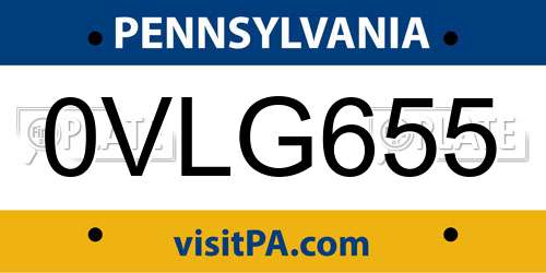 0VLG655 Pennsylvania License Plate