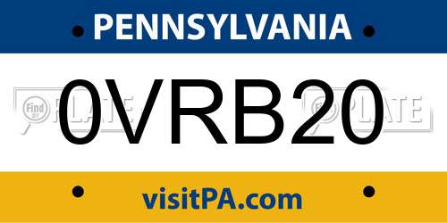0VRB20 Pennsylvania License Plate