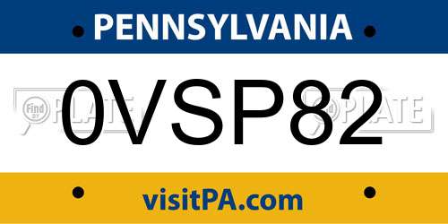 0VSP82 Pennsylvania License Plate