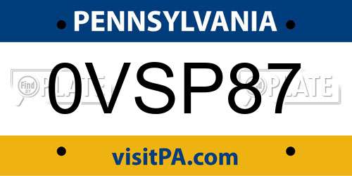 0VSP87 Pennsylvania License Plate