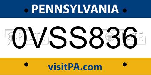 0VSS836 Pennsylvania License Plate