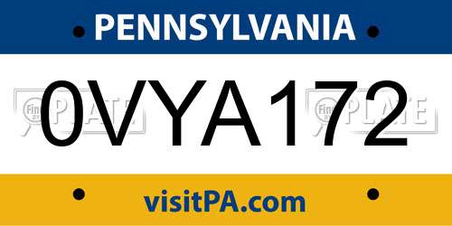0VYA172 Pennsylvania License Plate