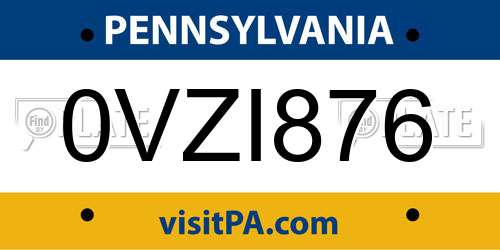 0VZI876 Pennsylvania License Plate