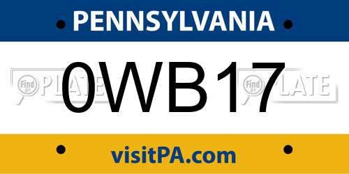 0WB17 Pennsylvania License Plate